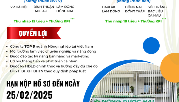 NÔNG DƯỢC HAI TUYỂN DỤNG - CƠ HỘI THĂNG TIẾN ĐANG CHỜ ĐÓN BẠN!