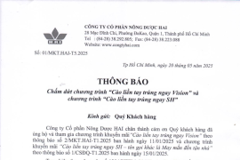 THÔNG BÁO VỀ VIỆC KẾT THÚC HAI CHƯƠNG TRÌNH KHUYẾN MÃI "CÀO LIỀN TAY TRÚNG NGAY VISION" VÀ "CÀO LIỀN TAY TRÚNG NGAY SH"